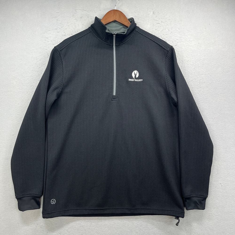 Straight Down Quarter Zip Pullover Mens L Black Deer Valley Waffle Knit Golf